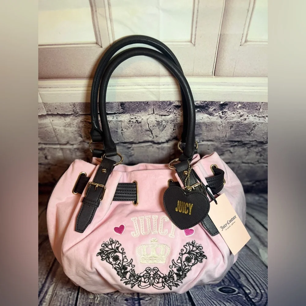 Juicy Couture Retro Chic Pink Velour Tote NWT Christmas - Picture 2 of 7